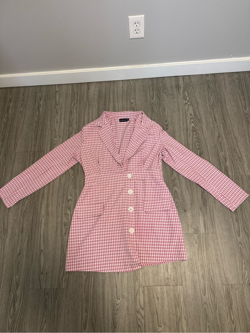 PrettyLittleThing Pink Gingham Blazer Dress Size US 12 Women's Mini Long Sleeve